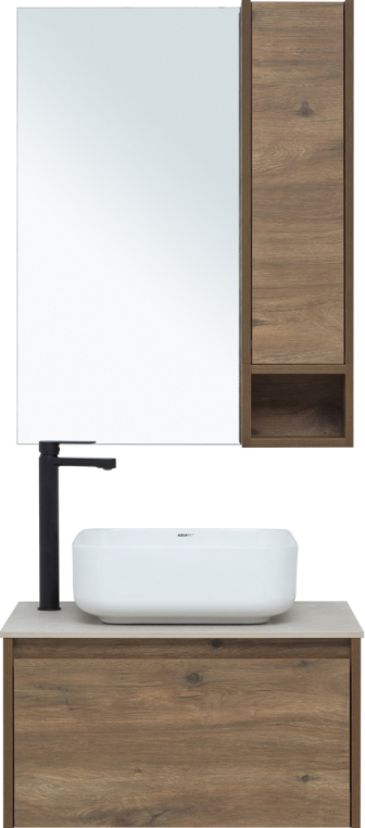 Мебель для ванной Stworki Карлстад 60 дуб рустикальный, простоун беж, с отверстием под смеситель в столешнице