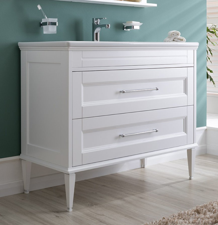 Тумба с раковиной Aquanet Бостон М 100 ручки хром (209678+00256639)