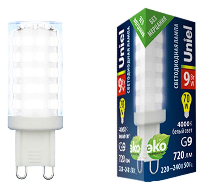 Лампа светодиодная Uniel G9 9Вт 4000K LED-JCD-9W/4000K/G9/CL GLZ09TR картон