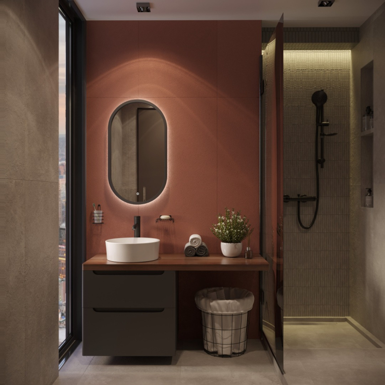 Мебель для ванной Stworki Берген 60 серая с темной столешницей 122, Bocchi Vessel 1174-061-0125