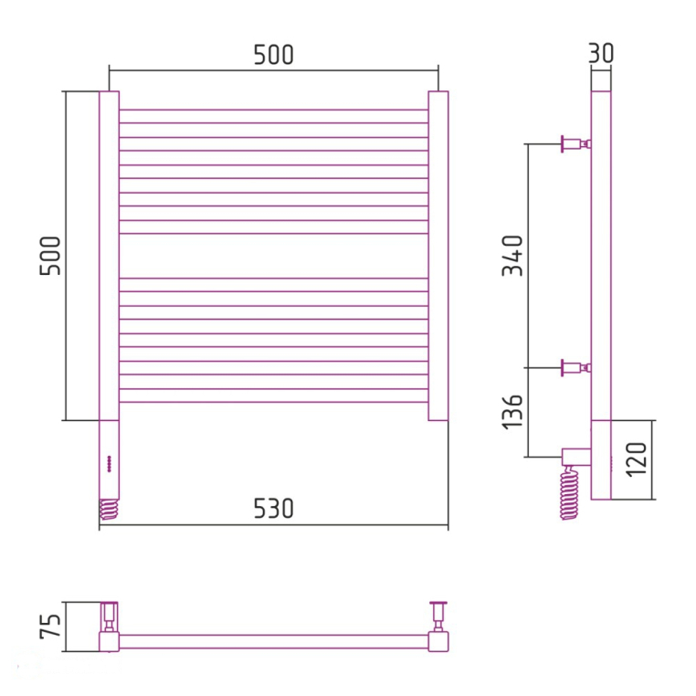 Электрический полотенцесушитель Сунержа Модус 3.0 500x500 МЭМ Лев. сатин (071-5700-5050)