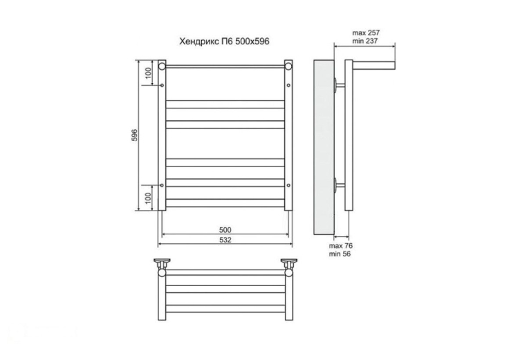 Электрический полотенцесушительTerminus Хендрикс с полкой П6 500x596 ТЭН Лев./Пр. (4660059921273)