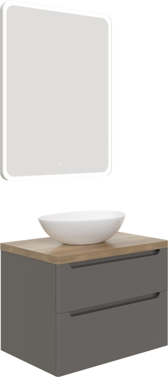 Мебель для ванной Stworki Берген 80 серая со светлой столешницей, раковина Moduo 55 Leaf