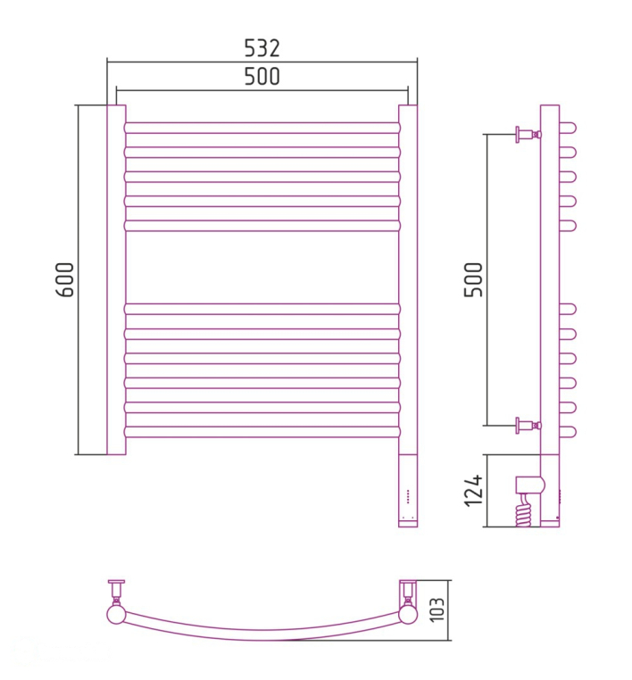 Электрический полотенцесушитель Сунержа Богема 3.0 выгнутая 600x500 МЭМ Пр. (00-5803-6050)