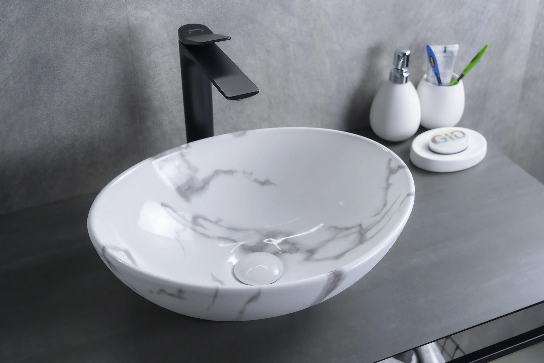 Раковина Gid Mnc138C 54473 накладная под камень глянцевая 41x34x15