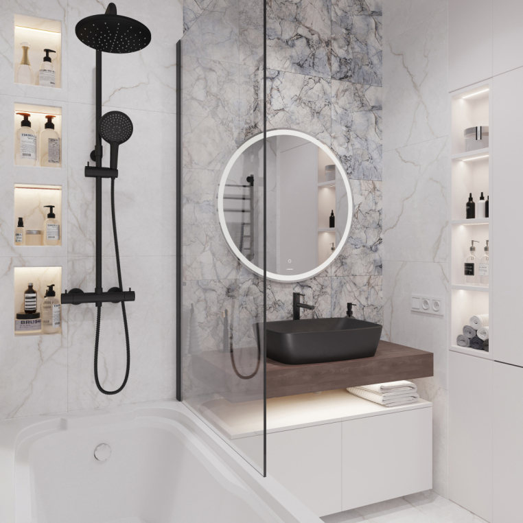 Мебель для ванной Stworki Ольборг 100 столешница дуб карпентер, без отверстий, 2 тумбы 50, с раковиной Vitra Shift черной