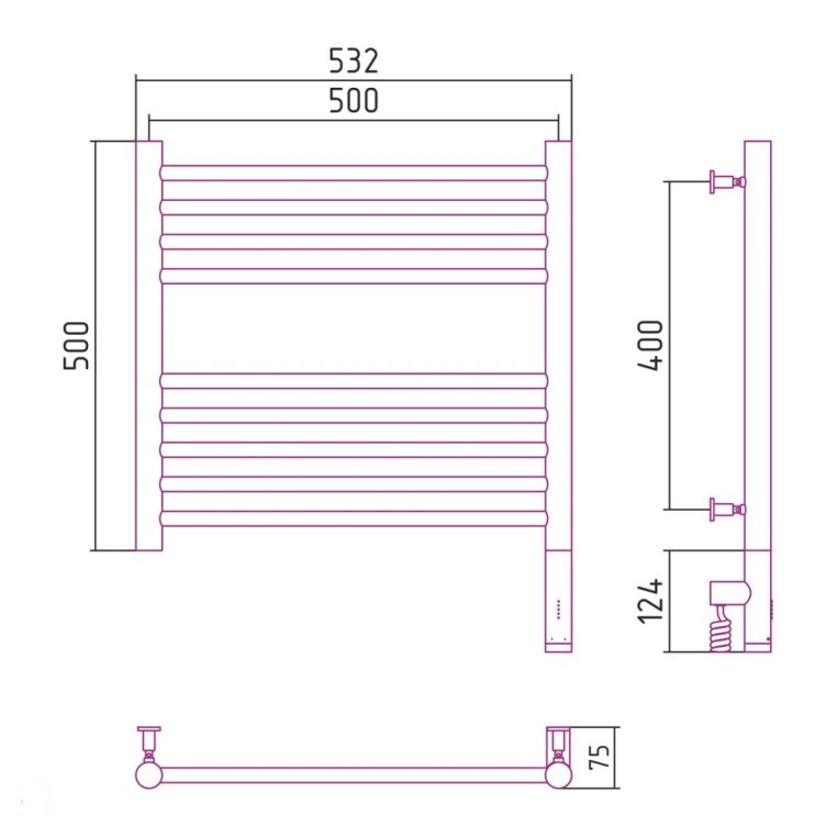 Электрический полотенцесушитель Сунержа Богема 3.0 прямая 500x500 МЭМ Пр. матовый белый (30-5805-5050)