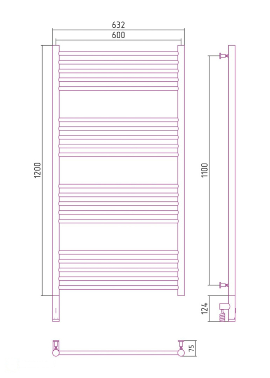 Электрический полотенцесушитель Сунержа Богема 3.0 прямая 1200x600 МЭМ Лев. матовый белый (30-5804-1260)