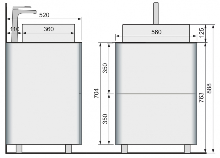 Тумба под раковину RAVAL Pure 56 напольная Белая (Pur.01.56/N/W)