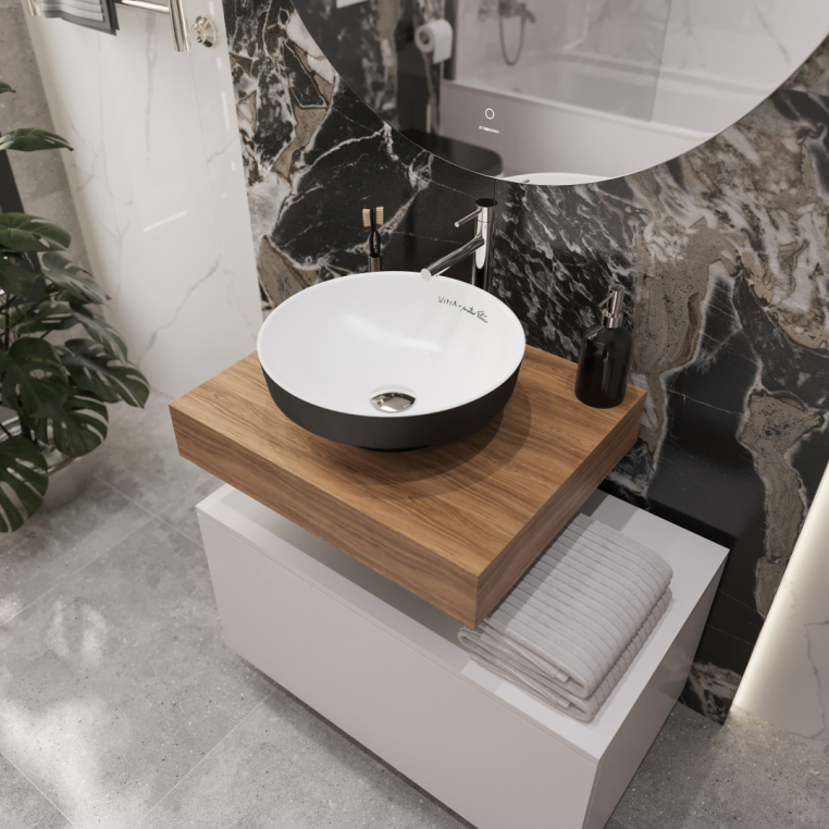 Мебель для ванной Stworki Ольборг 60 столешница дуб французский, без отверстий, с тумбой 80, с раковиной Vitra Water jewels