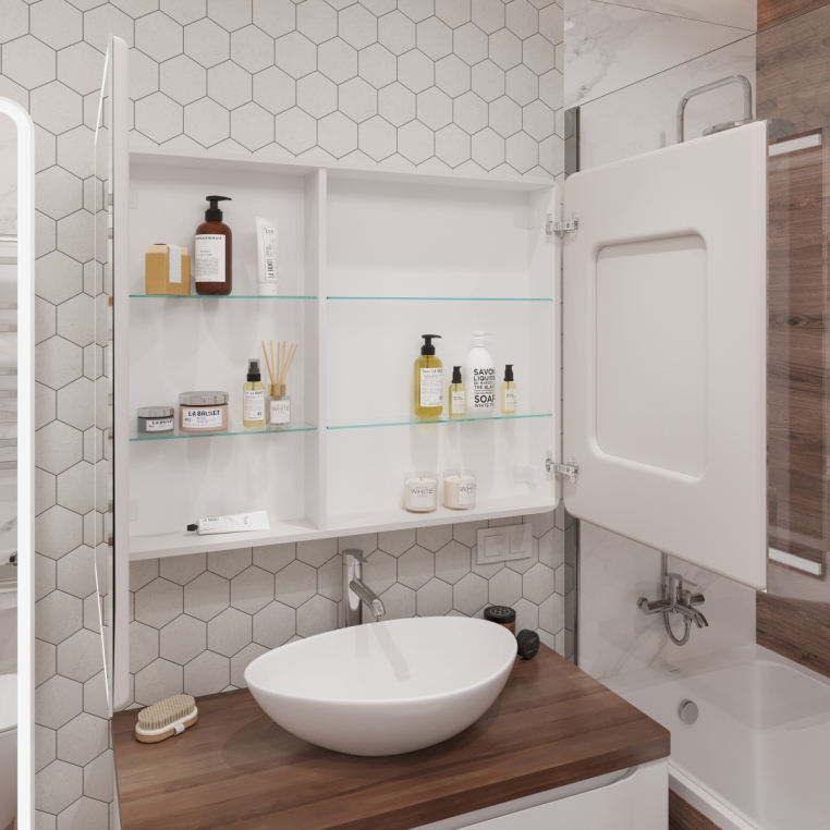 Мебель для ванной Stworki Берген 100 белая с темной столешницей, раковина Moduo 55 Leaf