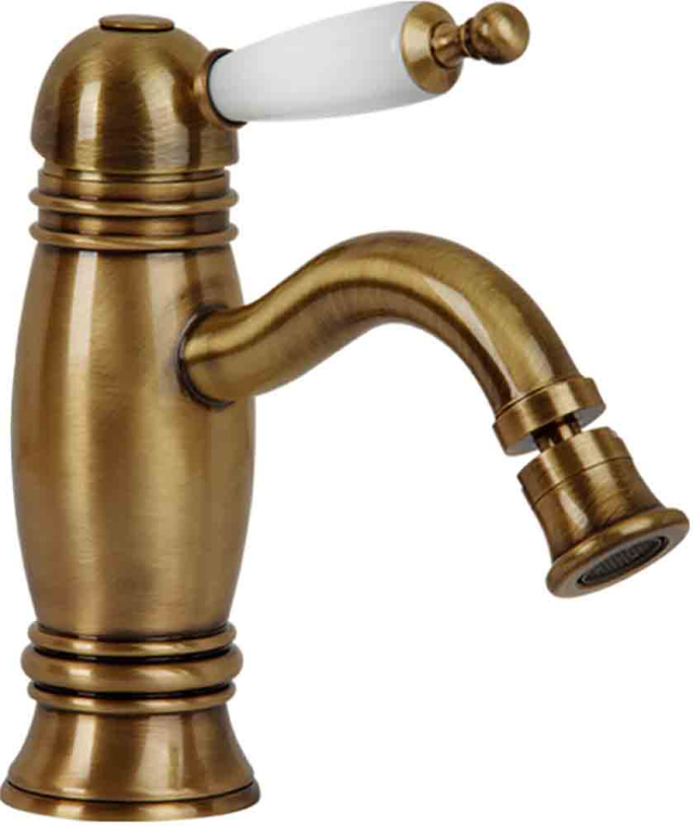 Смеситель для биде Migliore Oxford 19083 с белой ручкой сверху бронза