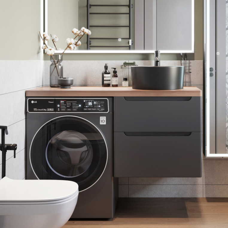 Тумба с раковиной Stworki Берген 60 серая с темной столешницей 122, BOCCHI Vessel черная, L