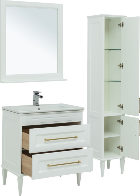 Мебель для ванной Aquanet Бостон М 80 белый (ручки золото, раковина Эйфория) 00281191