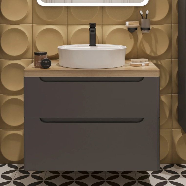 Тумба с раковиной Stworki Берген 80 серая со светлой столешницей, Bocchi Slim Line 1599-061-0126