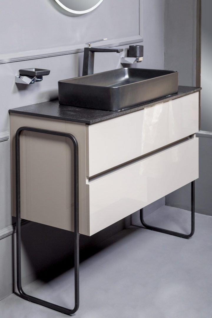 Тумба без раковины Vallessi 80*46cm АНТРАЦИТ глянец 2 полки