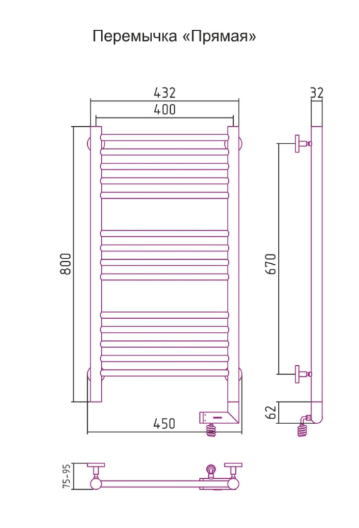 Электрический полотенцесушитель Сунержа Богема 2.0 (прямая) 800x400 ТЭН Пр. (00-5205-8040)