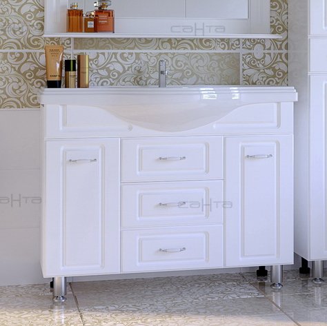 Тумба с раковиной СанТа Монарх 105 белая (700105+Classic105)