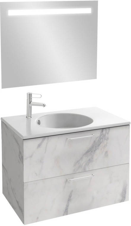 Комплект мебели Jacob Delafon Odeon Rive Gauche 80 белый мрамор, 2 ящика, ручки хром (EB2522-R5-NR4+EXAW112-Z-00+EB1413-NF)
