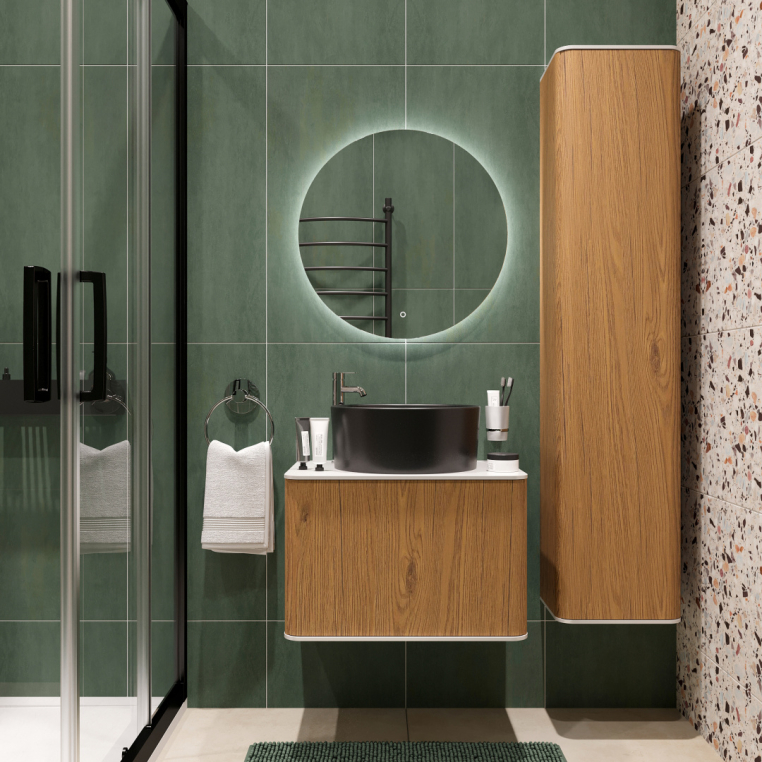 Мебель для ванной Stworki Ноттвиль 60 дуб верона, с отверстием под смеситель , с раковиной BOCCHI Vessel черной