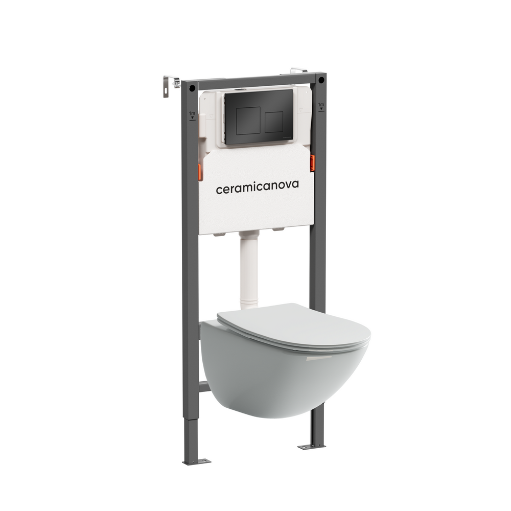 Комплект Подвесной унитаз MONO Rimless + Система инсталляции Balance кнопка Square, черный матовый