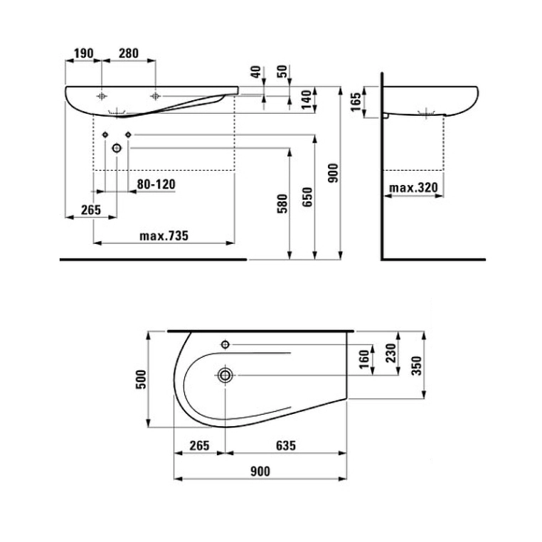 Раковина-столешница Laufen IL Alessi 90x50 8.1497.5.400.104.1 полочка справа