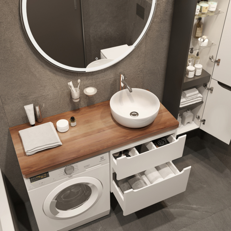 Мебель для ванной Stworki Берген 60 белая с темной столешницей 122, раковина Moon 1, L