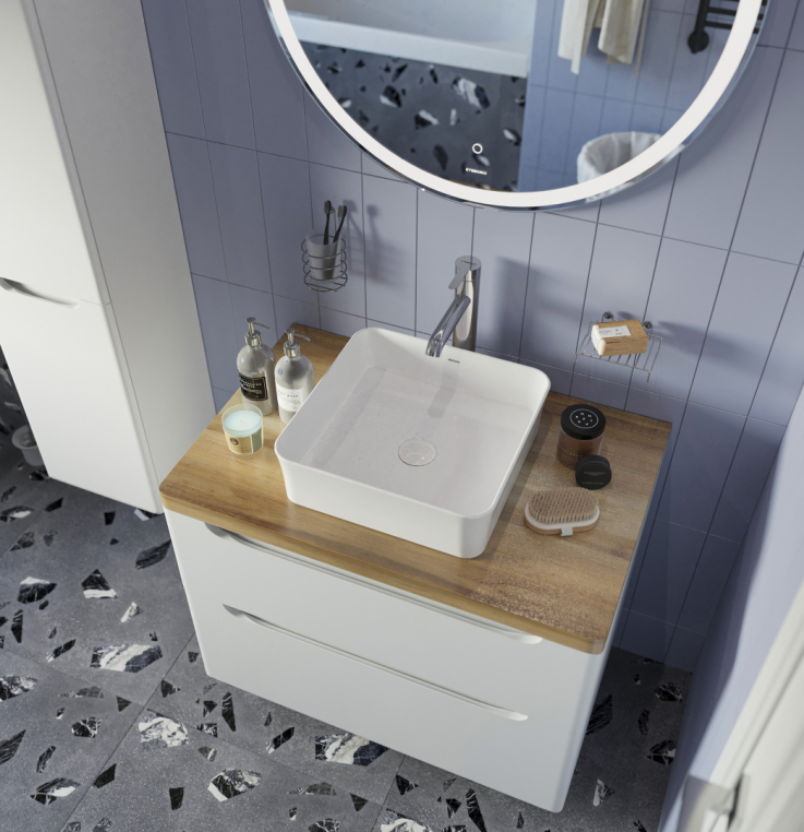 Мебель для ванной Stworki Берген 80 белая со светлой столешницей, раковина Sottile 1477-001-0125