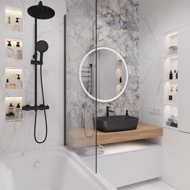 Мебель для ванной Stworki Ольборг 120 столешница дуб французский, без отверстий, 2 тумбы 60, с раковиной Vitra Shift черной