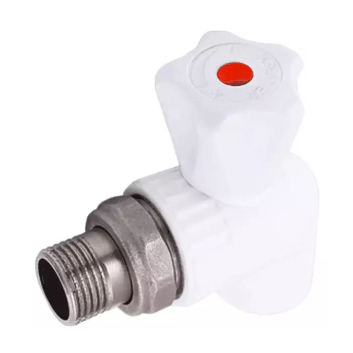Кран шаровой PP-R белый Дн 20х1/2" НР угловой для радиатора VALFEX 10148020