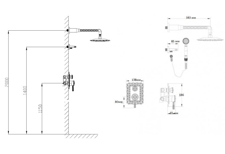 Комплект для душа встраиваемый Bronze de Luxe WINDSOR (10138R )