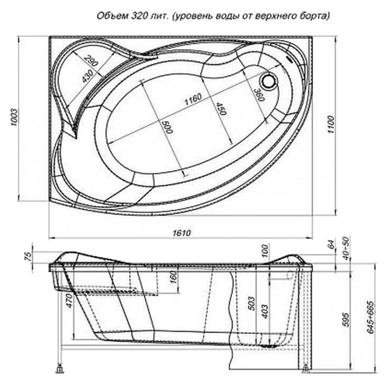 Акриловая ванна Aquanet Jamaica 160x100 L с каркасом 00205486