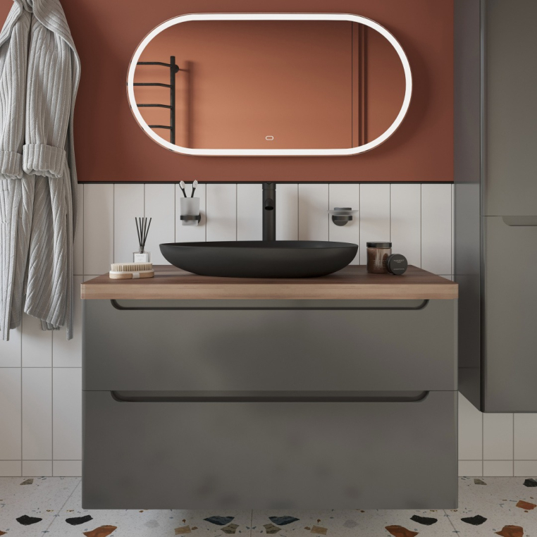 Тумба с раковиной Stworki Берген 100 серая с темной столешницей, Bocchi Etna 1114-004-0125