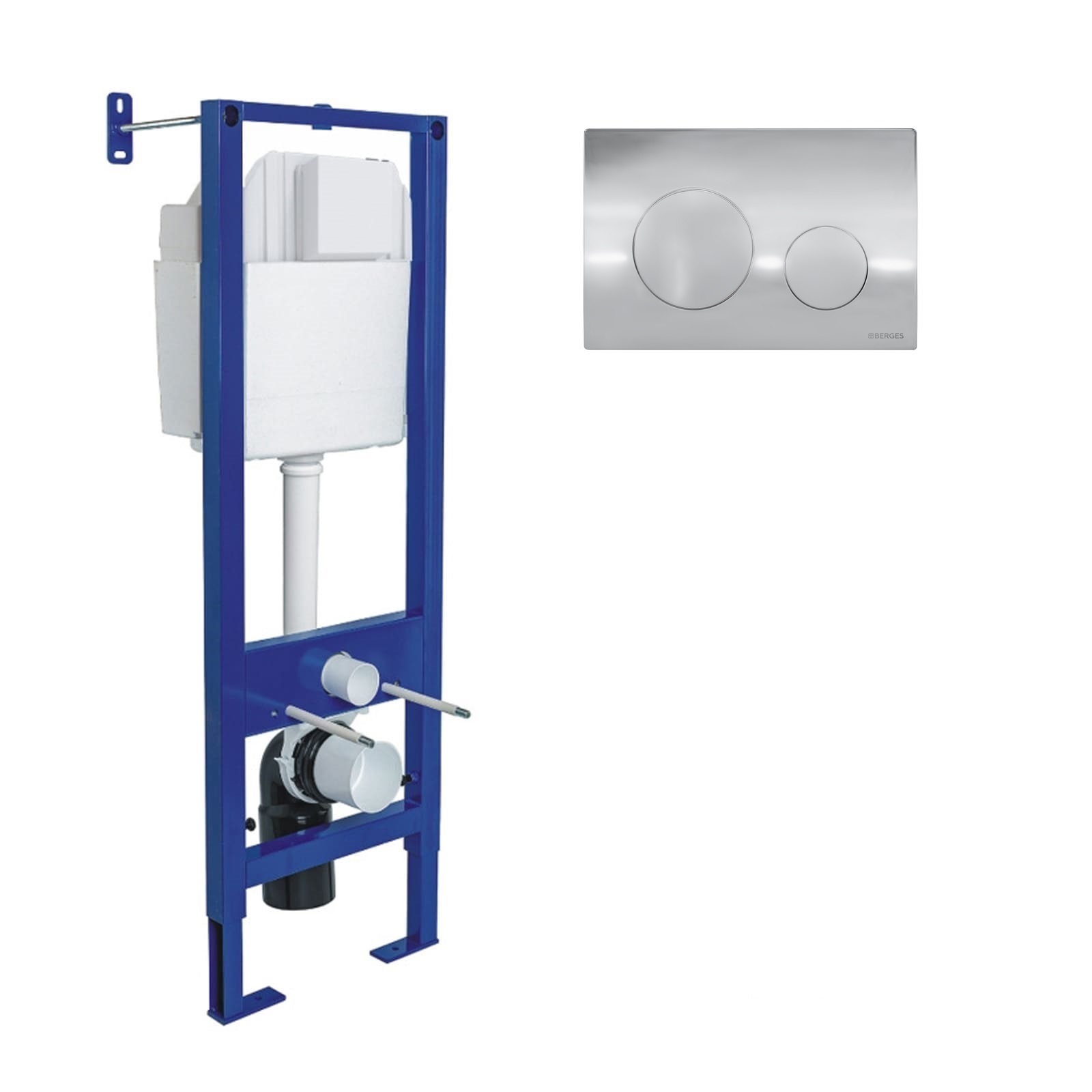 Инсталляция BERGES для скрытого монтажа унитаза АТОМ 410 кнопка Аtom Ring хром глянец