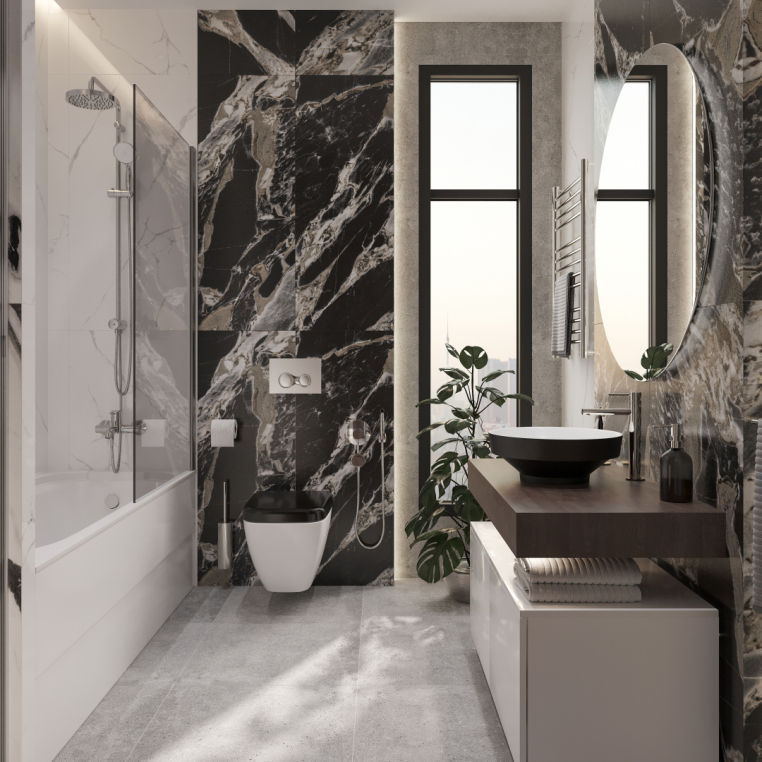 Мебель для ванной Stworki Ольборг 100 столешница дуб карпентер, без отверстий, 2 тумбы 50, с раковиной Vitra Water jewels