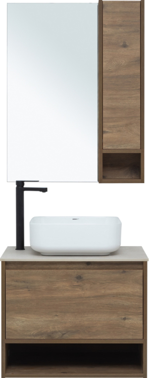 Мебель для ванной Stworki Карлстад 60 дуб рустикальный, простоун беж, с отверстием под смеситель в столешнице