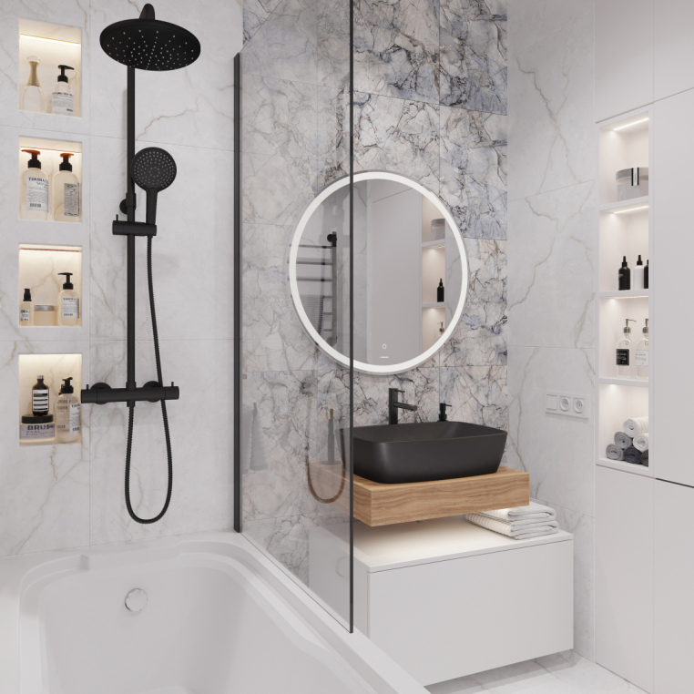 Мебель для ванной Stworki Ольборг 60 столешница дуб французский, без отверстий, с тумбой 80, с раковиной Vitra Shift черной