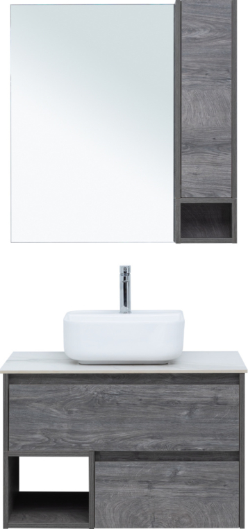 Мебель для ванной Stworki Карлстад 75 дуб рошелье, монте тиберио, в стиле лофт, под дерево, серая, подвесная