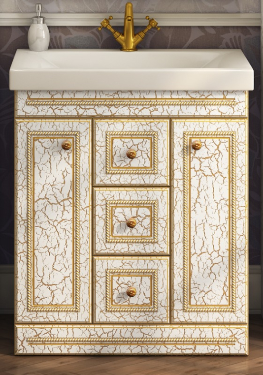 Тумба под раковину Misty Fresko 75 с 3-мя ящиками белая патина