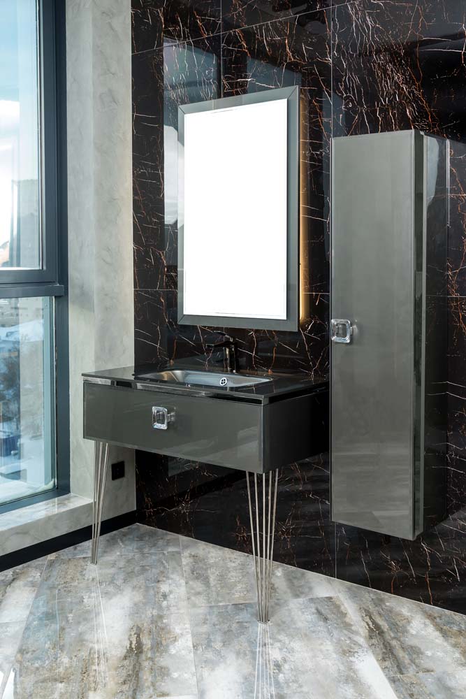 Столешница стекло 80см моноблок Глянцевый Графит