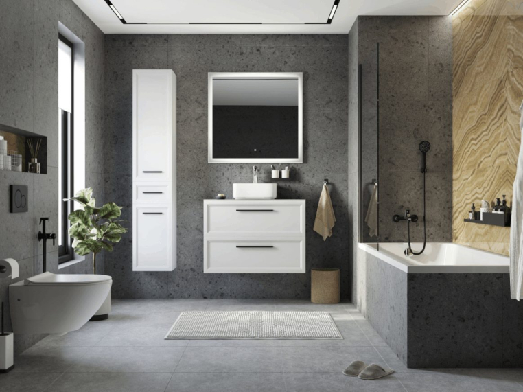 Мебель для ванной Stworki Эстерсунд 90 белая матовая, роверелла с отверстием под смеситель в столешнице