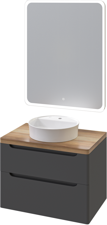Мебель для ванной Stworki Берген 80 серая со светлой столешницей, раковина Bocchi Slim Line 1599-061-0126 глянцевая