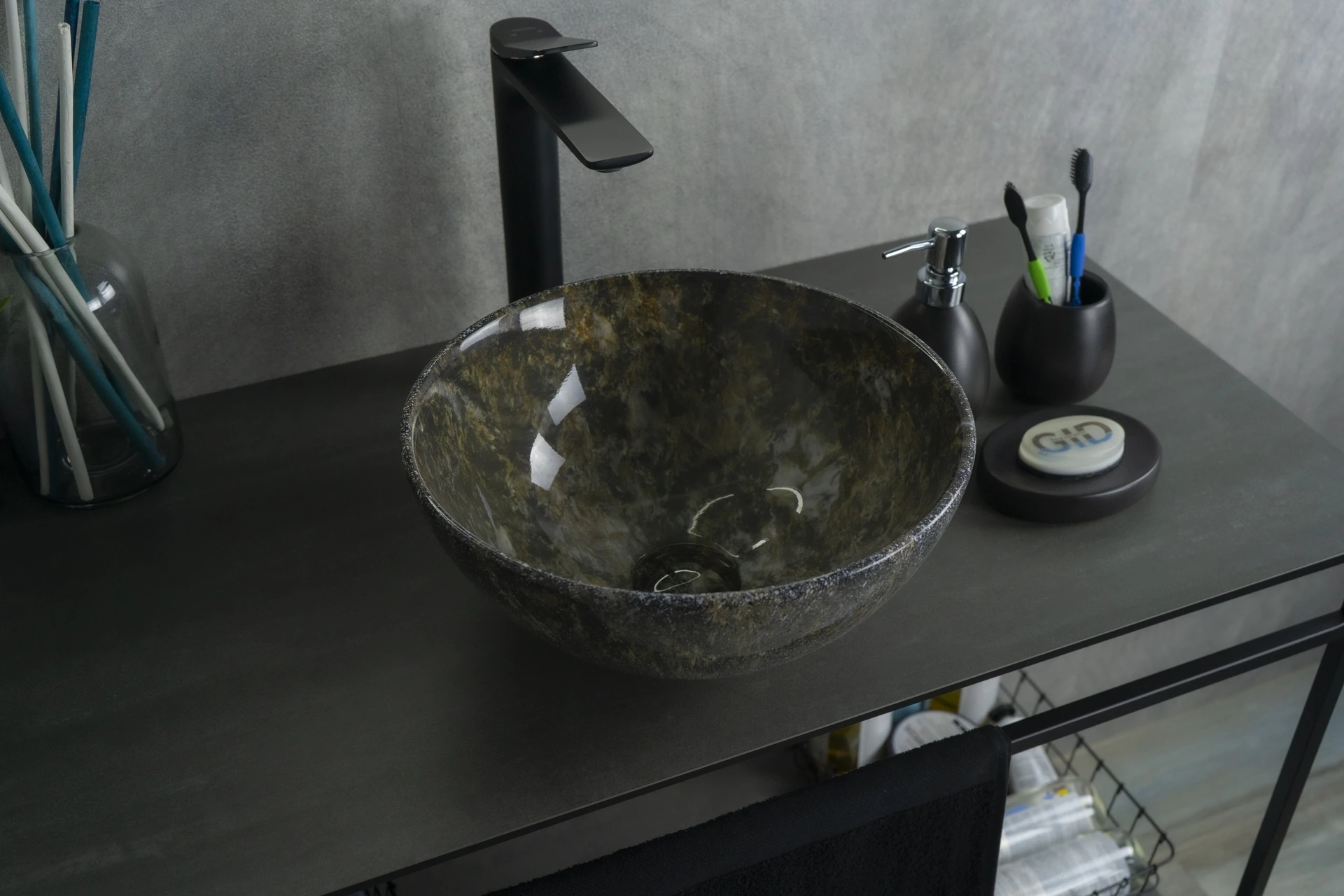 Раковина Gid Mnc486 54434 накладная под камень глянцевая 32x32x14