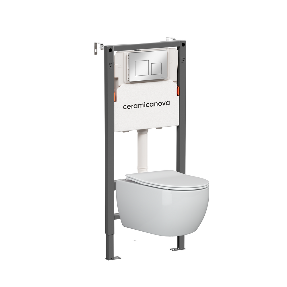 Комплект Подвесной унитаз PLAY Rimless + Система инсталляции Balance кнопка Square, хром глянцевый