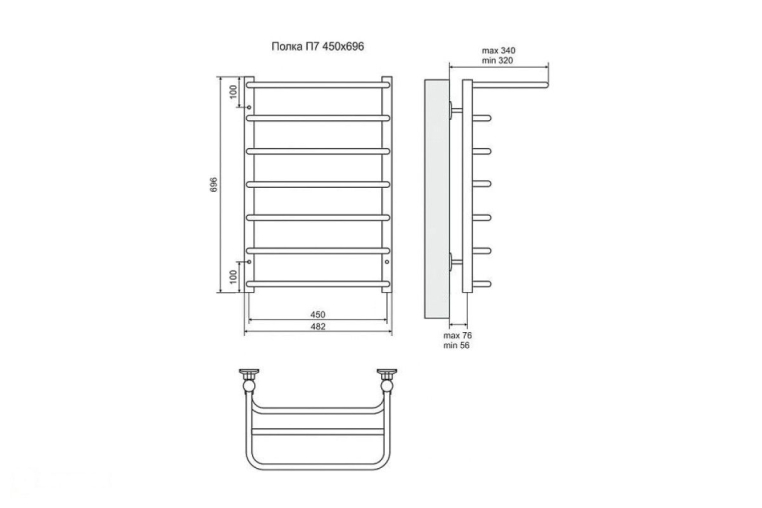 Электрический полотенцесушитель Terminus Полка П7 450x696 ТЭН Лев./Пр. (4660059921075)