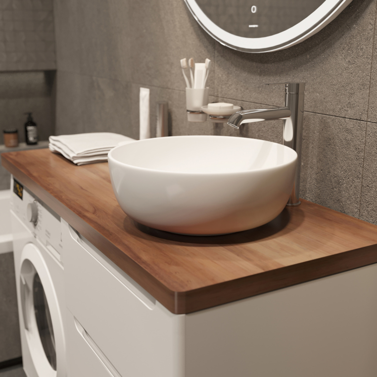 Мебель для ванной Stworki Берген 60 белая с темной столешницей 122, раковина Moon 1, L