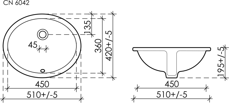 Раковина встраиваемая снизу под столешницу Ceramica Nova Element овальная CN6042
