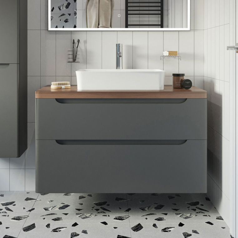 Тумба с раковиной Stworki Берген 100 серая с темной столешницей, Bocchi Sottile 1476-001-012