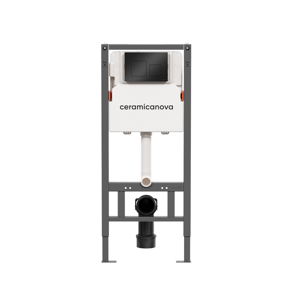Система инсталляции для унитазов CERAMICANOVA Balance с кнопкой смыва Square, цвет черный матовый, и креплениями, арт. CN121002MB