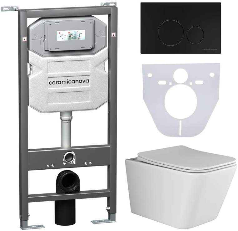 Инсталляция с унитазом и с кнопкой смыва Ceramica Nova CN3007_1001B_1000